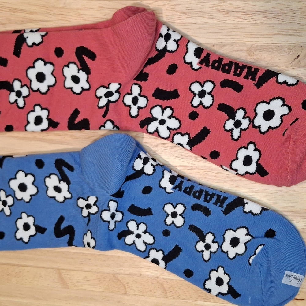 Happy Socks Crew Sock Bundle- Blue & Pink Floral Pattern - Picture 4 of 4
